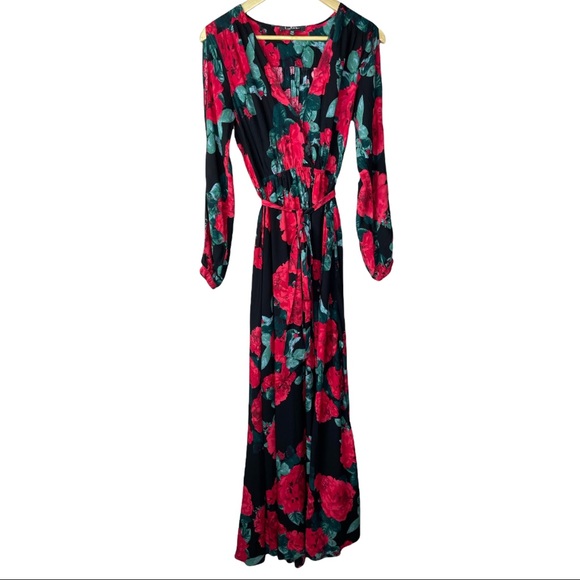 Lulus Strike A Rose Black Floral Maxi 